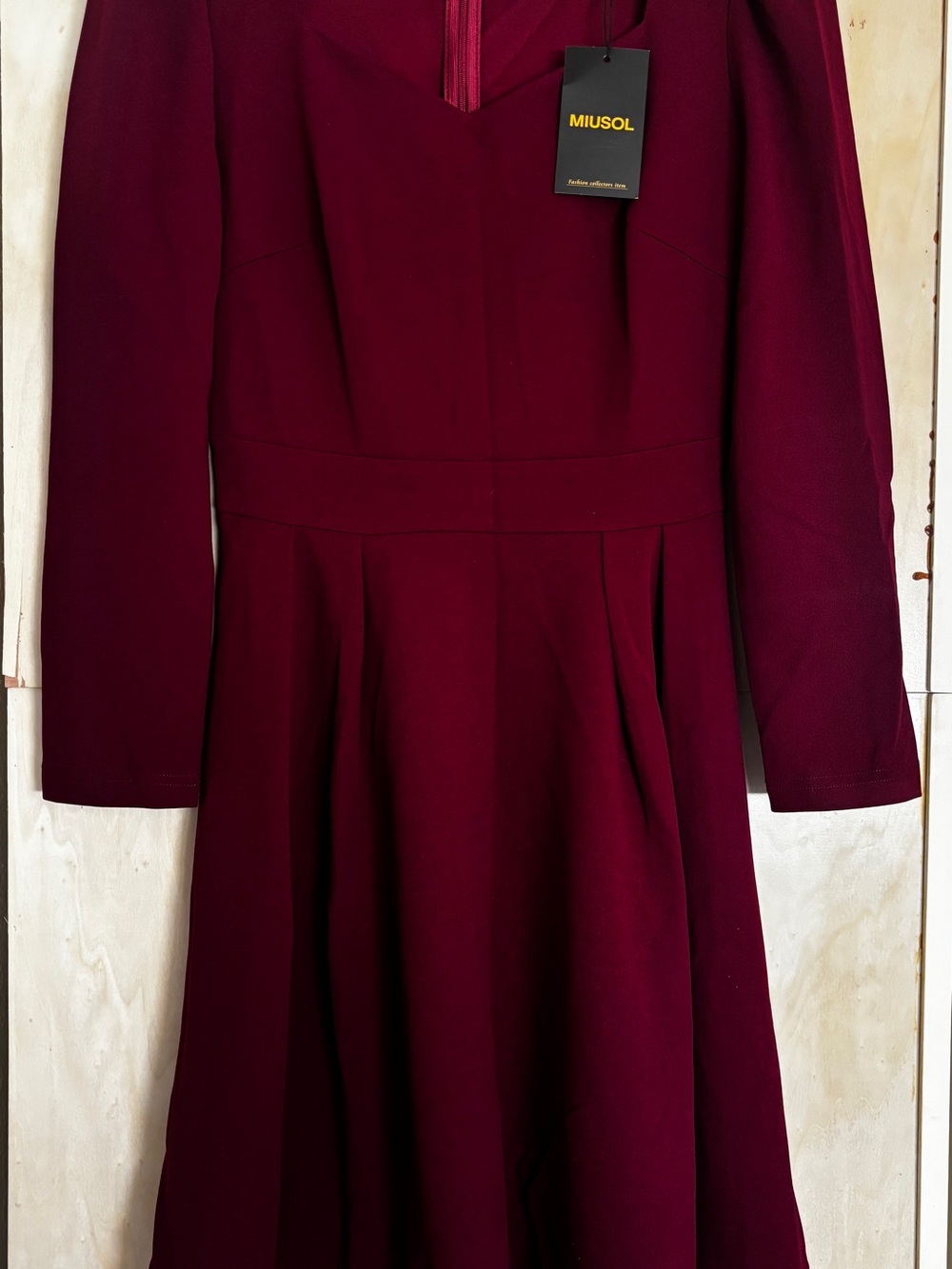Miusol Long Sleeve Fit-and-Flare Dress in Burgundy